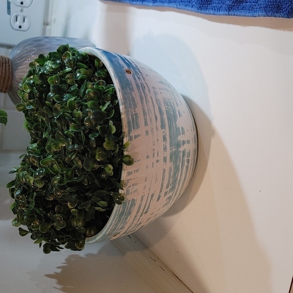 Ceramic Bowl/Planter Tye Die Teal  & White 7.5" x 4" EUC - Picture 7 of 12